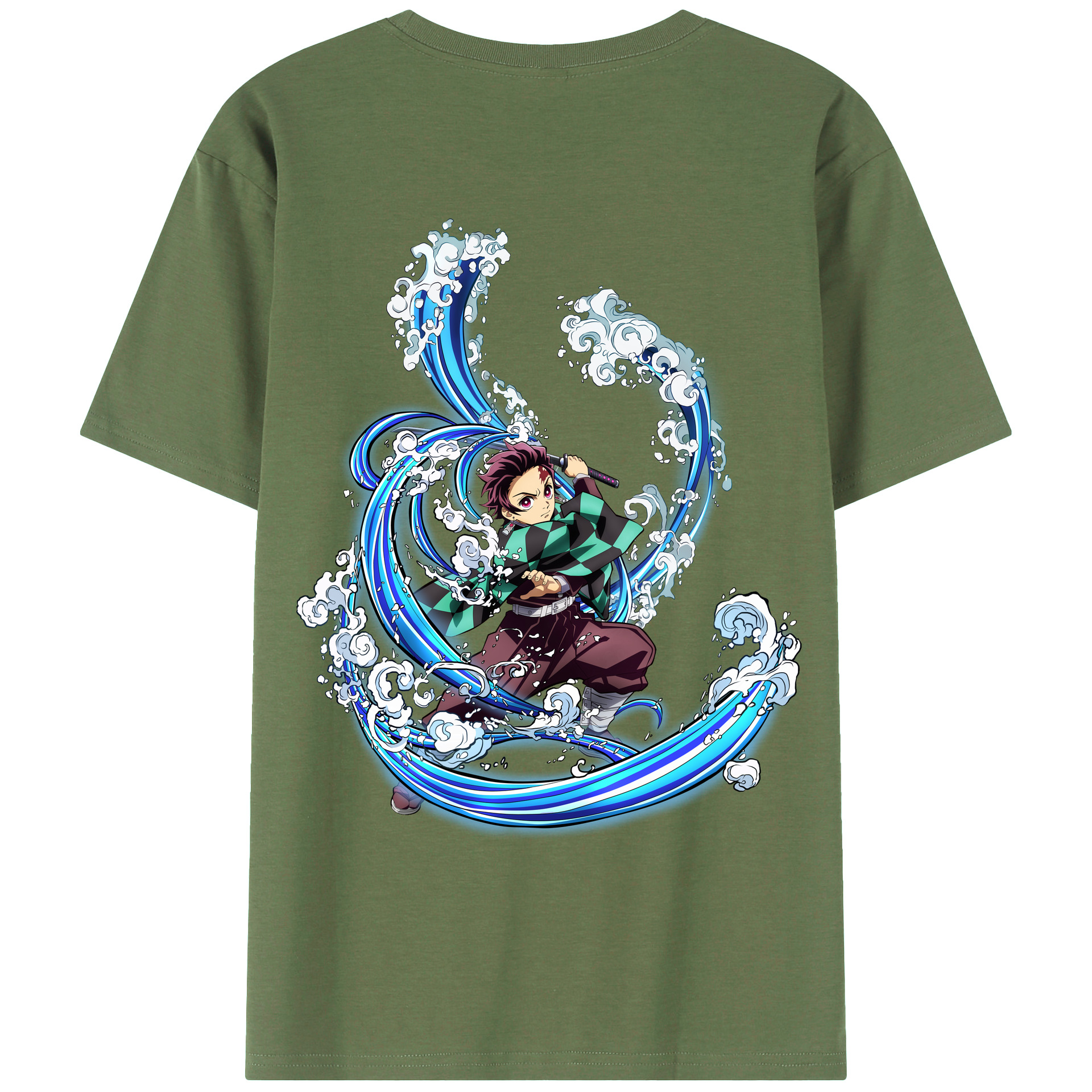 （画像用） 鬼滅の刃 竈門 炭治郎／かまど たんじろう Kamado Tanjirou 綿100％ メンズ半袖Tシャツ（バックプリント） 通気性